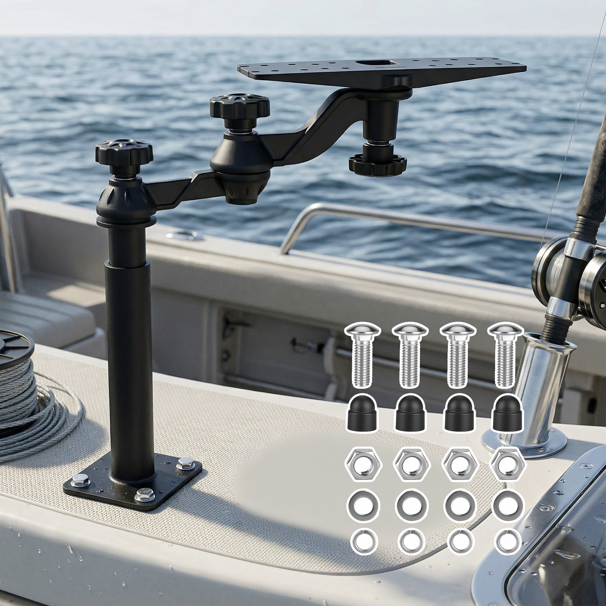 Fish Finder - ขาตั้งเครื่องหาปลาแบบยืดหดได้สำหรับเรือ สำหรับเครื่องหาปลาและเครื่องพล็อตแผนที่ขนาดใหญ่ 7