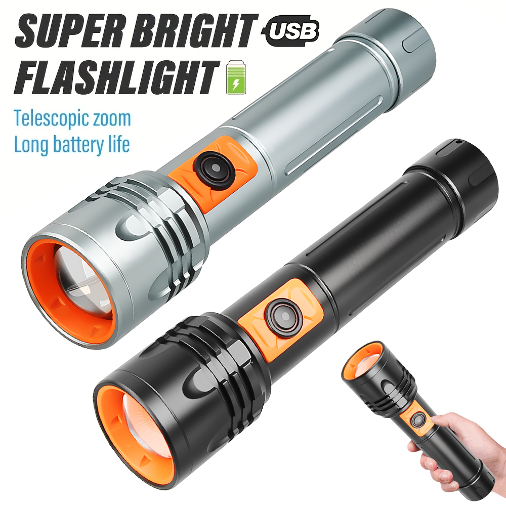 Fishing Light - ไฟฉาย LED พลังงานสูงไฟฉายแบบชาร์จไฟได้ USB พร้อมซูมแบบยืดไสลด์โคมไฟยุทธวิธีซุปเปอร์ไบรท์สำหรับตกปลาตั้งแคมป์กลางแจ้ง