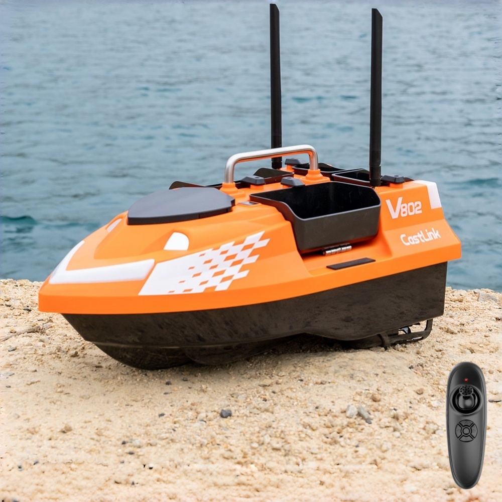 Fish Finder Cable - เรือตกปลาบังคับวิทยุแบบเสาอากาศคู่ พร้อมช่องใส่เหยื่อ 4 ช่อง ระบบปลดเบ็ด รองรับโซนาร์