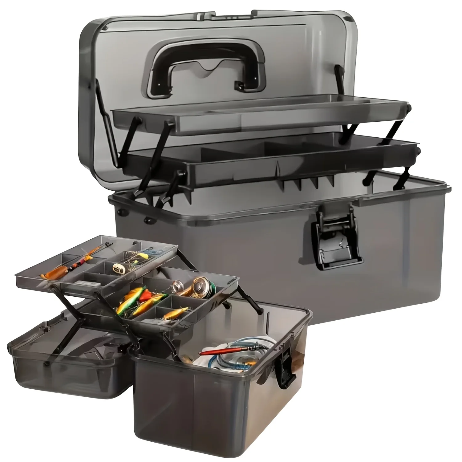 Fish Finder Case - กล่องอุปกรณ์ตกปลา PE ทนทาน | ความจุขนาดใหญ่ ดีไซน์โปร่งใสสีดำ