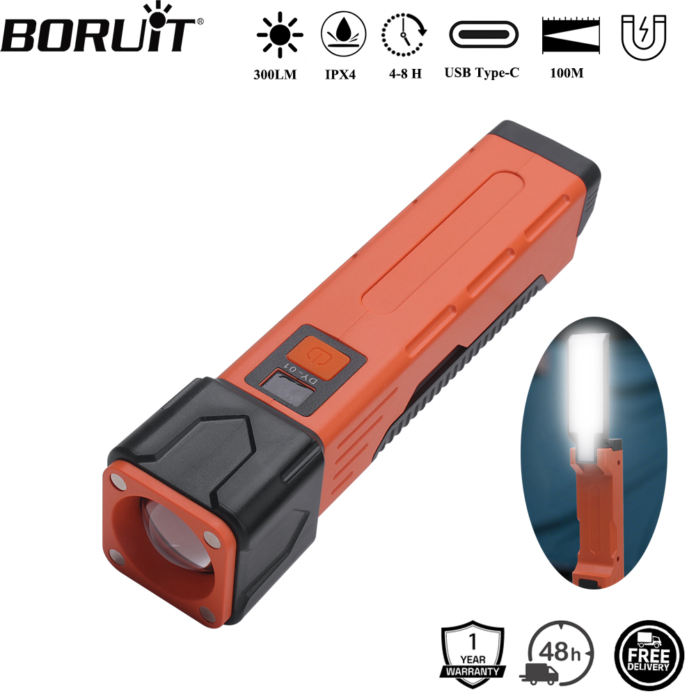Fishing Light - ไฟฉาย LED BORUiT 300LM แบบซูมได้ ชาร์จผ่านพอร์ต