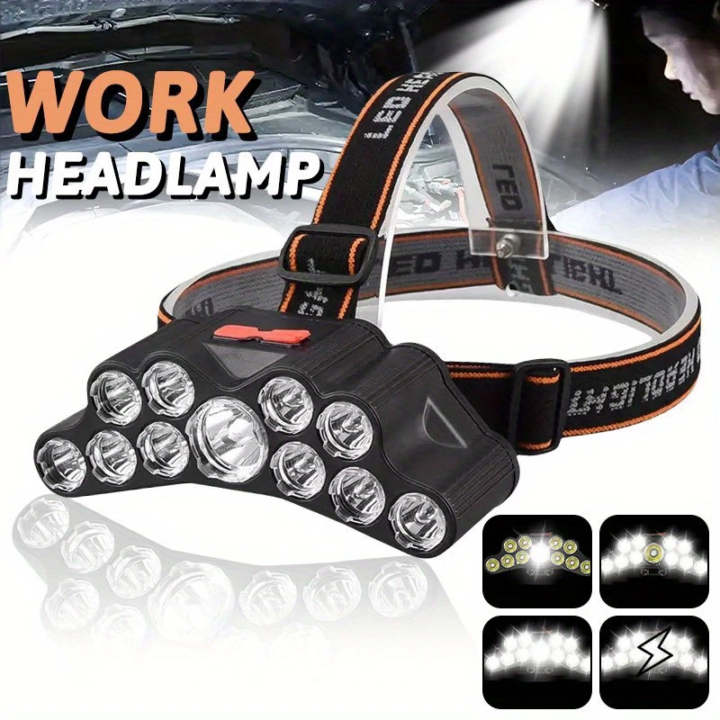 Fish Finder Battery - 11 LED ไฟหน้าแบบแรงสูงโคมไฟหัว Type-C ไฟหน้าแบบชาร์จไฟได้ในตัว 18650
