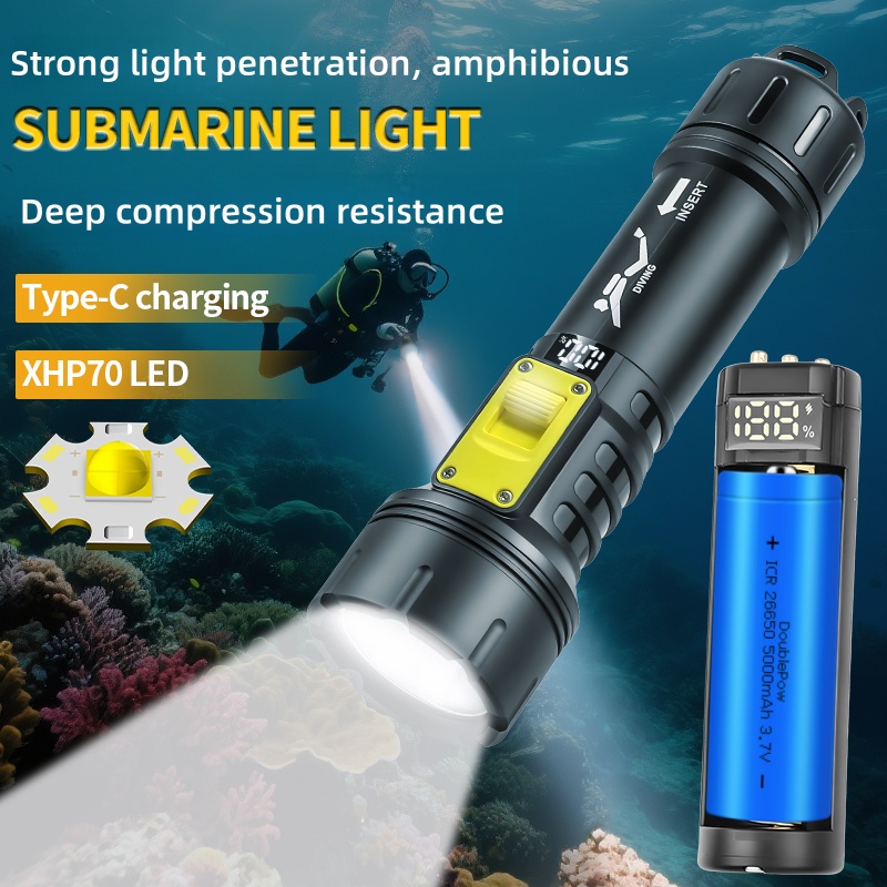 Fishing Light - ใหม่ XHP70 ไฟฉายดําน้ํา IPX8 กันน้ําดิจิตอลชาร์จ Dual-ใช้ใต้น้ําไฟฉายความเข้มสูง