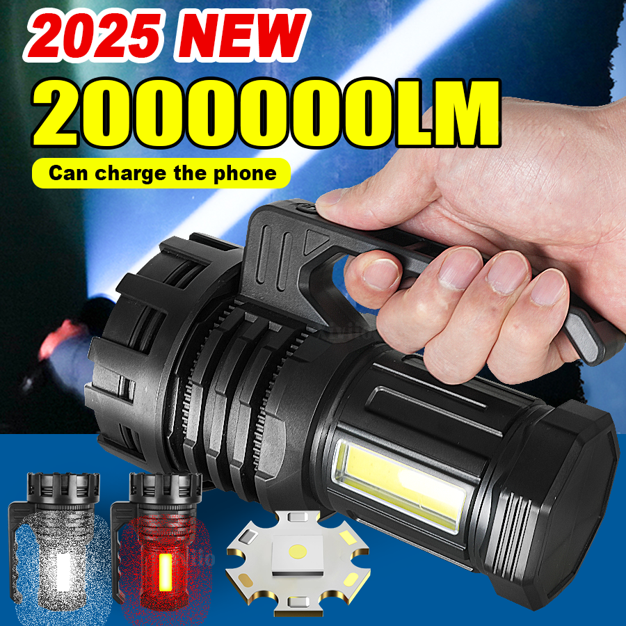 Fishing Light - 2025 ใหม่ที่มีประสิทธิภาพค้นหาไฟฉายชาร์จไฟฉายยุทธวิธี 2000000LM Ultra Bright Spotlight
