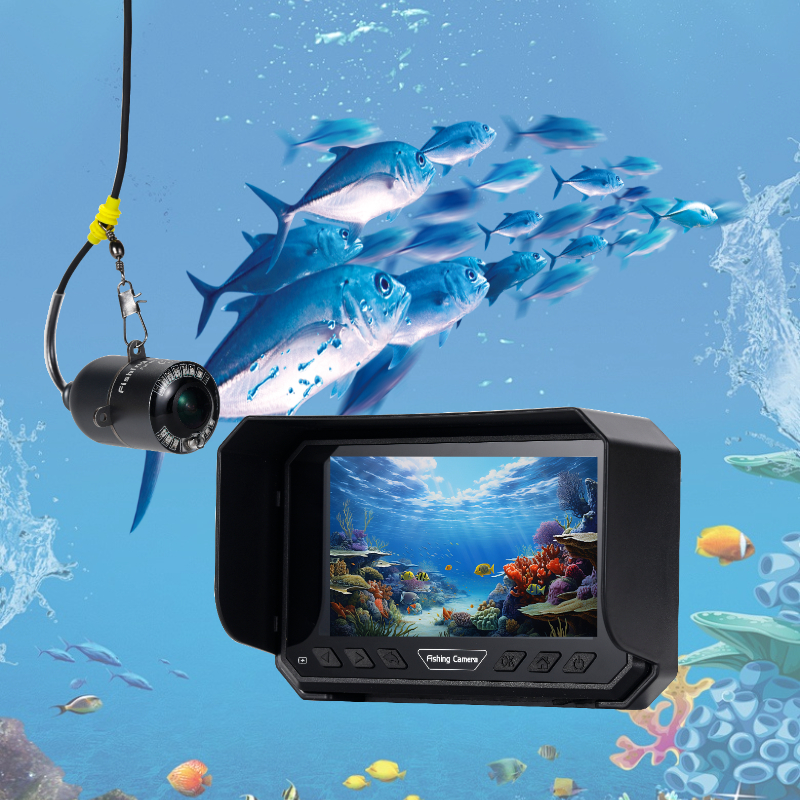Fishing Camera - 5''กล้องตกปลาใต้น้ํา,การบันทึกวิดีโอ Full HD 1080P,การตรวจสอบความลึกและอุณหภูมิแบบเรียลไทม์,IP66,8000mAh