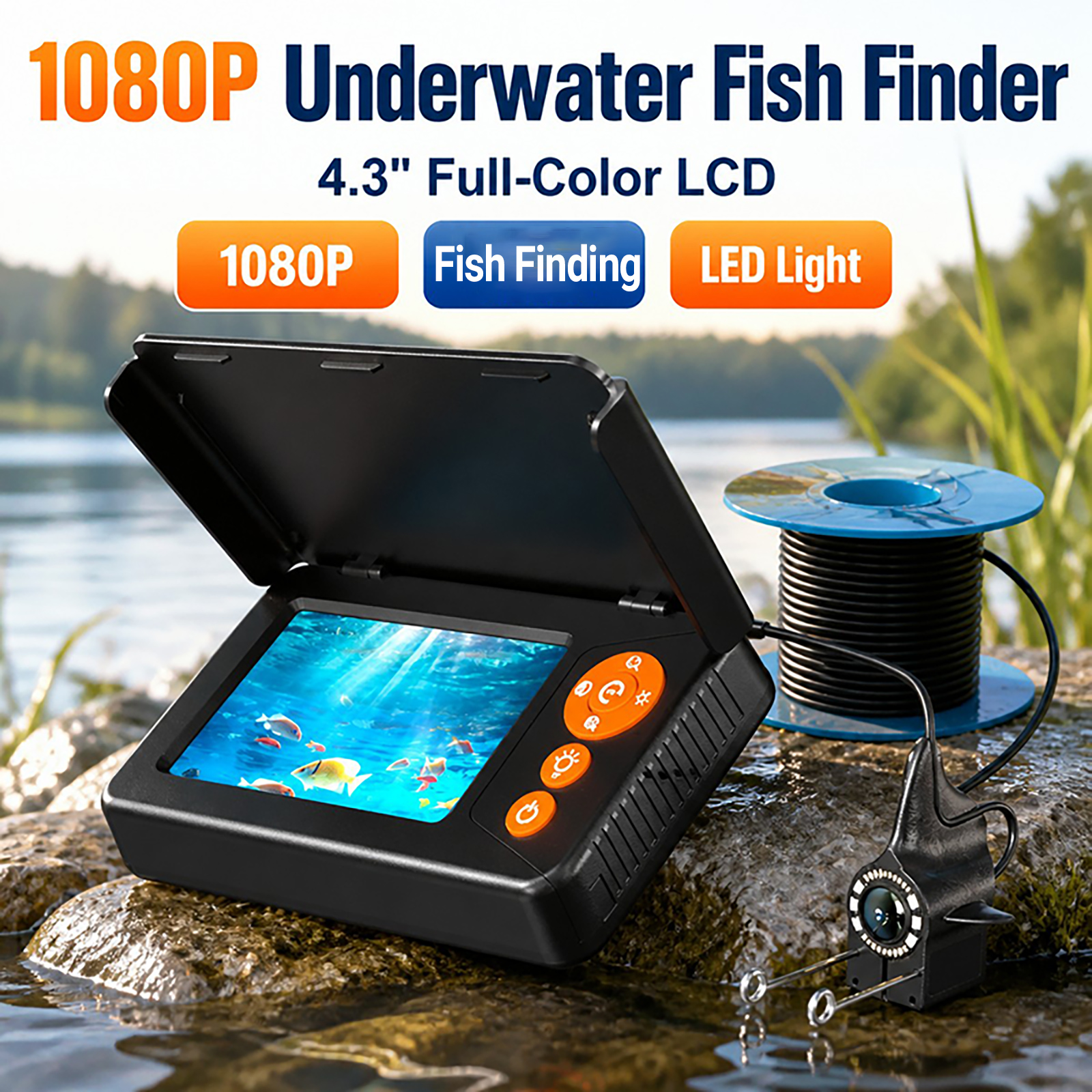 Fish Finder Portable - กล้องมองใต้น้ำสำหรับหาปลา ความละเอียด 1080P HD พร้อมจอภาพ มองเห็นในเวลากลางคืน