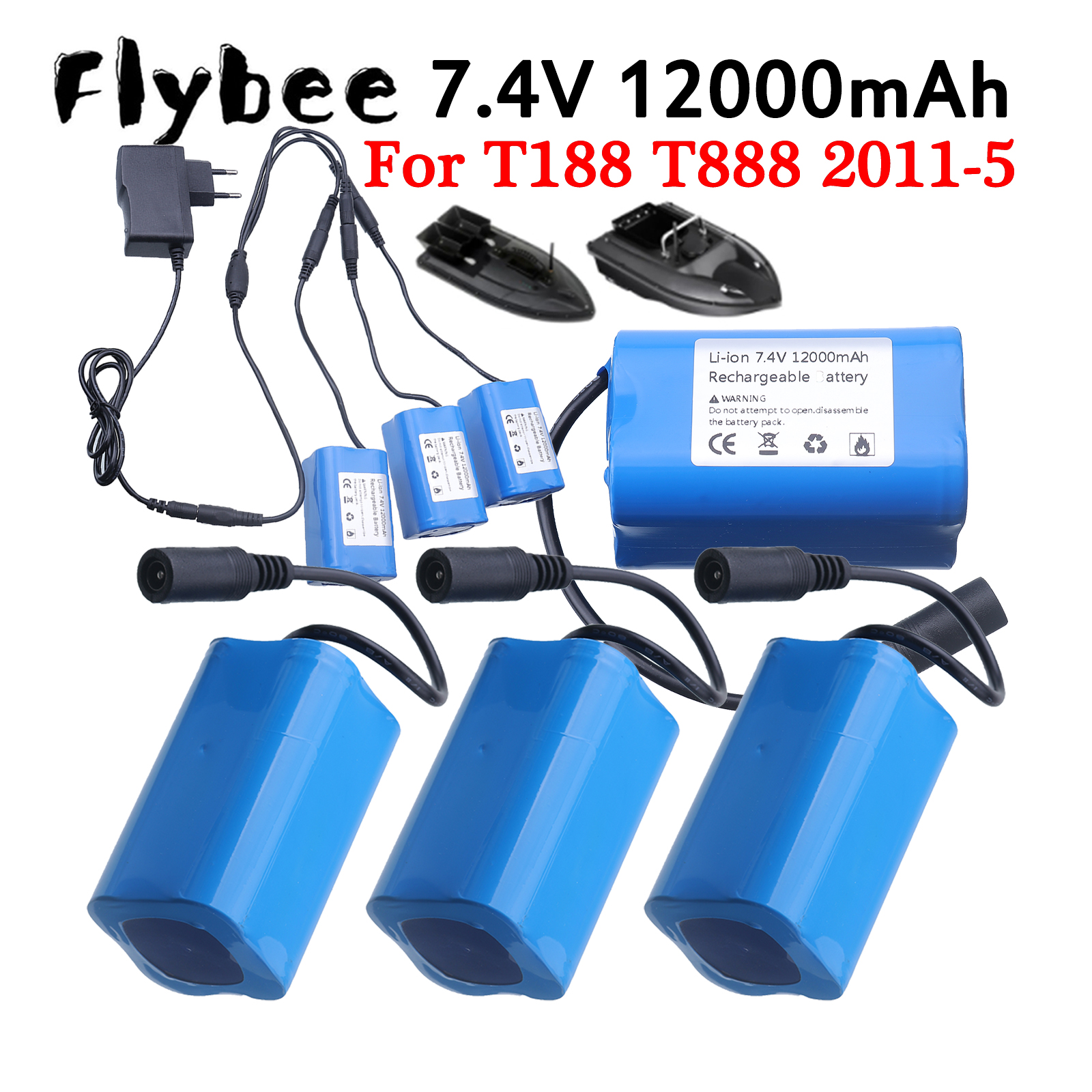 Fish Finder Battery - แบตเตอรี่เรือตกปลาแบบชาร์จไฟได้ 7.4V อัพเกรด 12000mAh สำหรับ T188