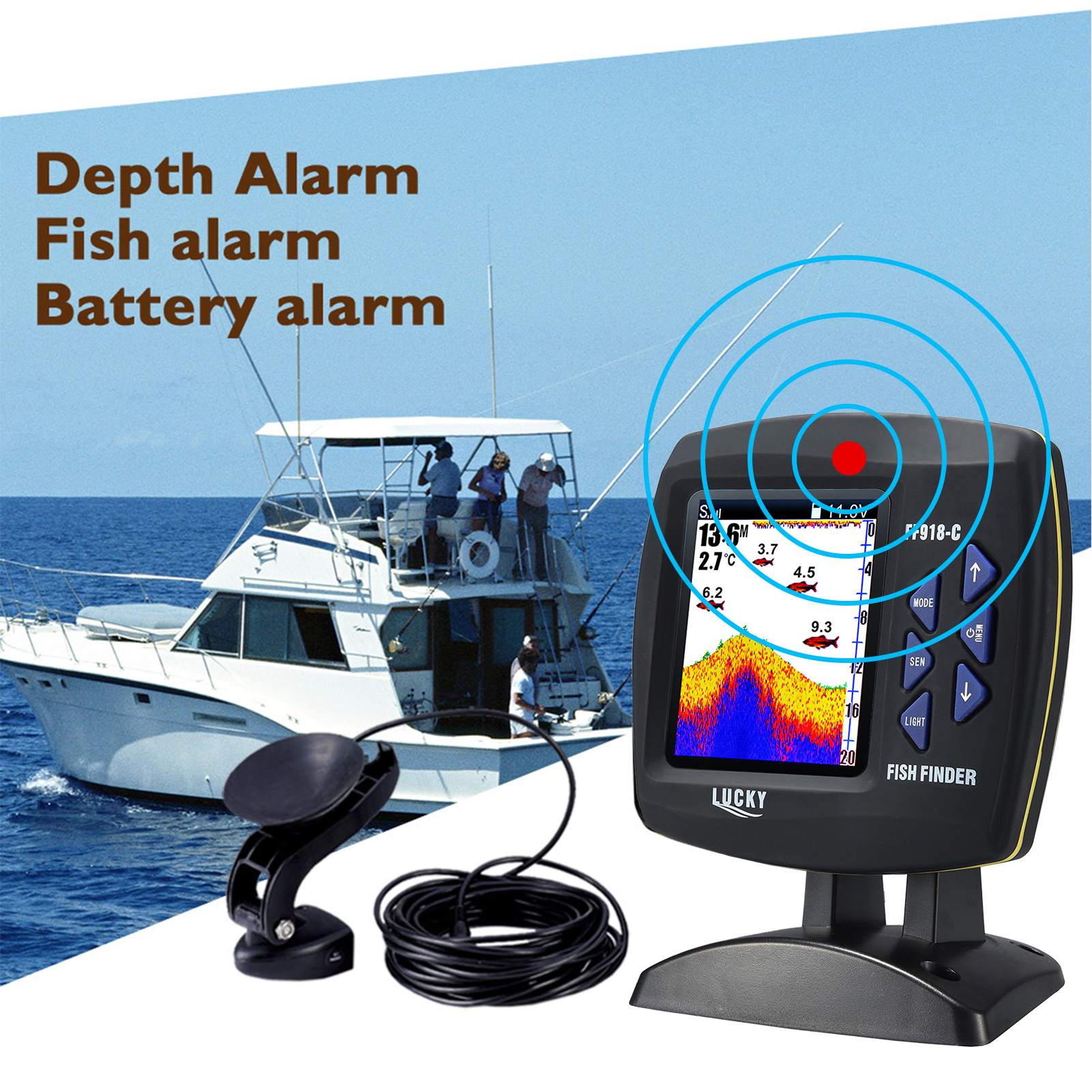 เครื่องแปลงสัญญาณเหยื่อล่อปลาแ - Fish Finder Transducer บทวิจารณ์และราคา