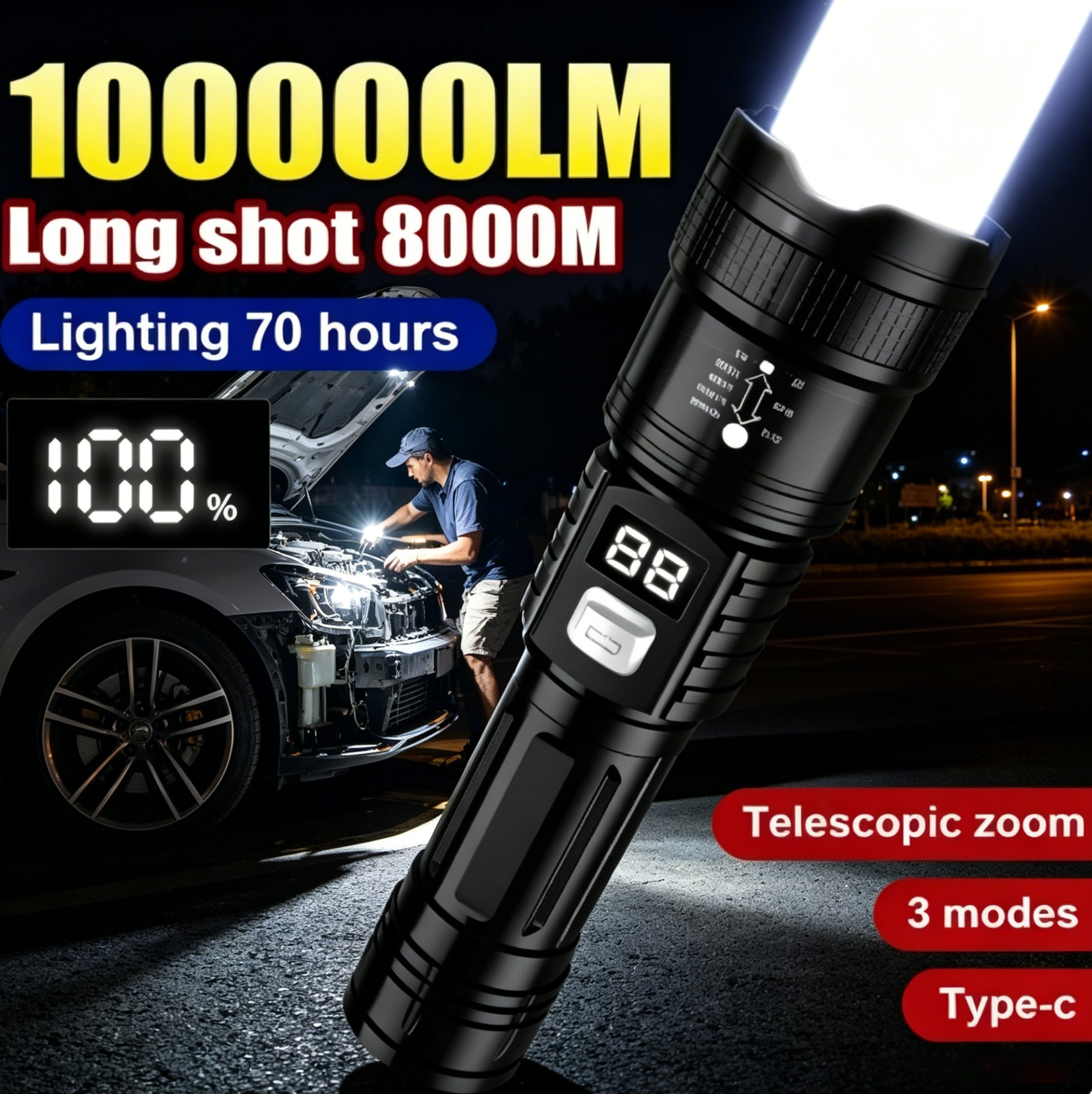 ไฟฉาย LED แบบชาร์จไฟได้ 100000 - Fishing Light บทวิจารณ์และราคา